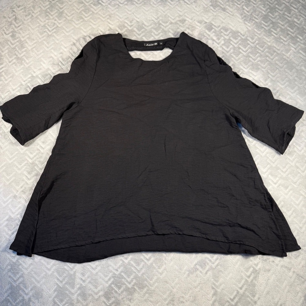 Lulu-B Top Womens XL Black Excellent Back Cutout Lattice Sleeve Rayon Blend